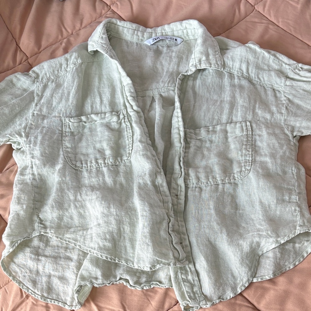 Zara Mint Green Linen Shirt
